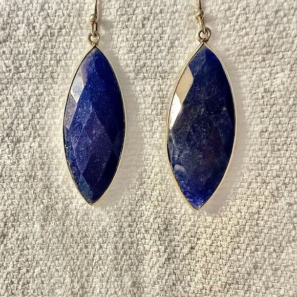 Lapus Lazuli Faceted Leaf Shape Drop Earrings with Hook Wires - Picture 2 of 6